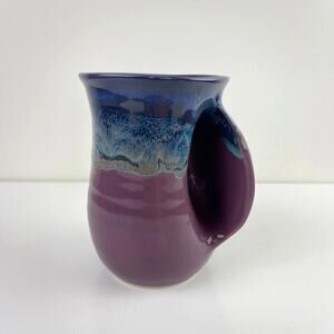 Neher Pottery 5" Hand Warmer Mug Purple Plum Blue Ceramic Contoured Pocket